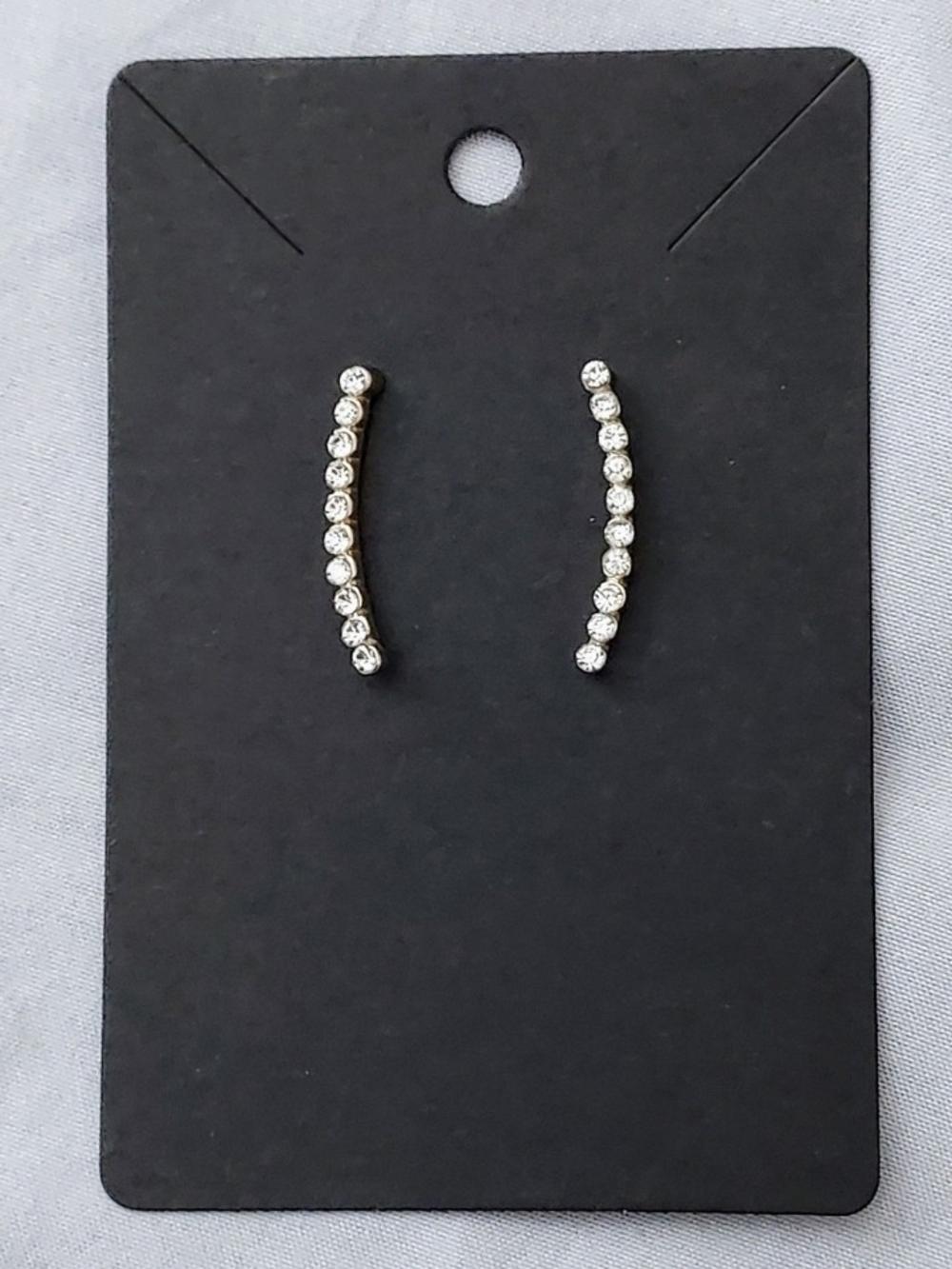 Crystal Curved Bar Earrings - Silver Tone